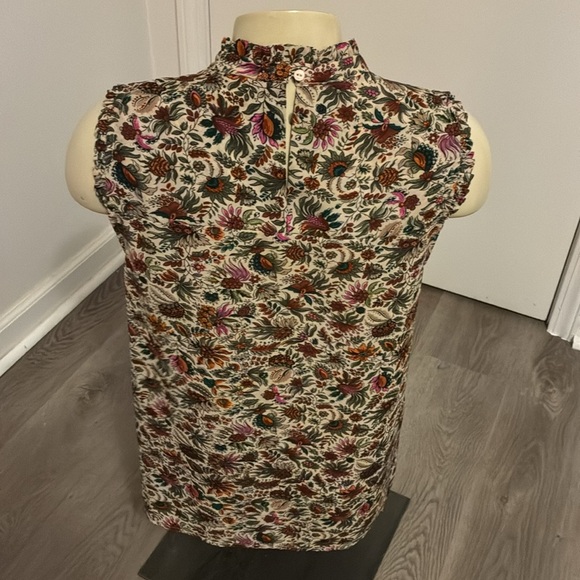 Anthropologie Maeve "Darby" Sleeveless Mockneck Smocked Floral Blouse - Picture 5 of 7